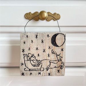 Handmade Christmas Santa Sleigh Wooden Engraved Hanging Sign, Holiday Home Decor